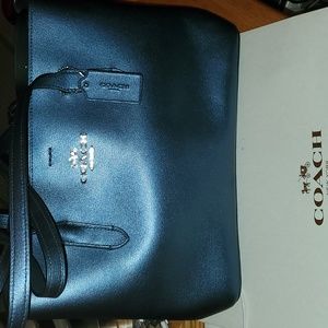 Metallic teal Coach purse large